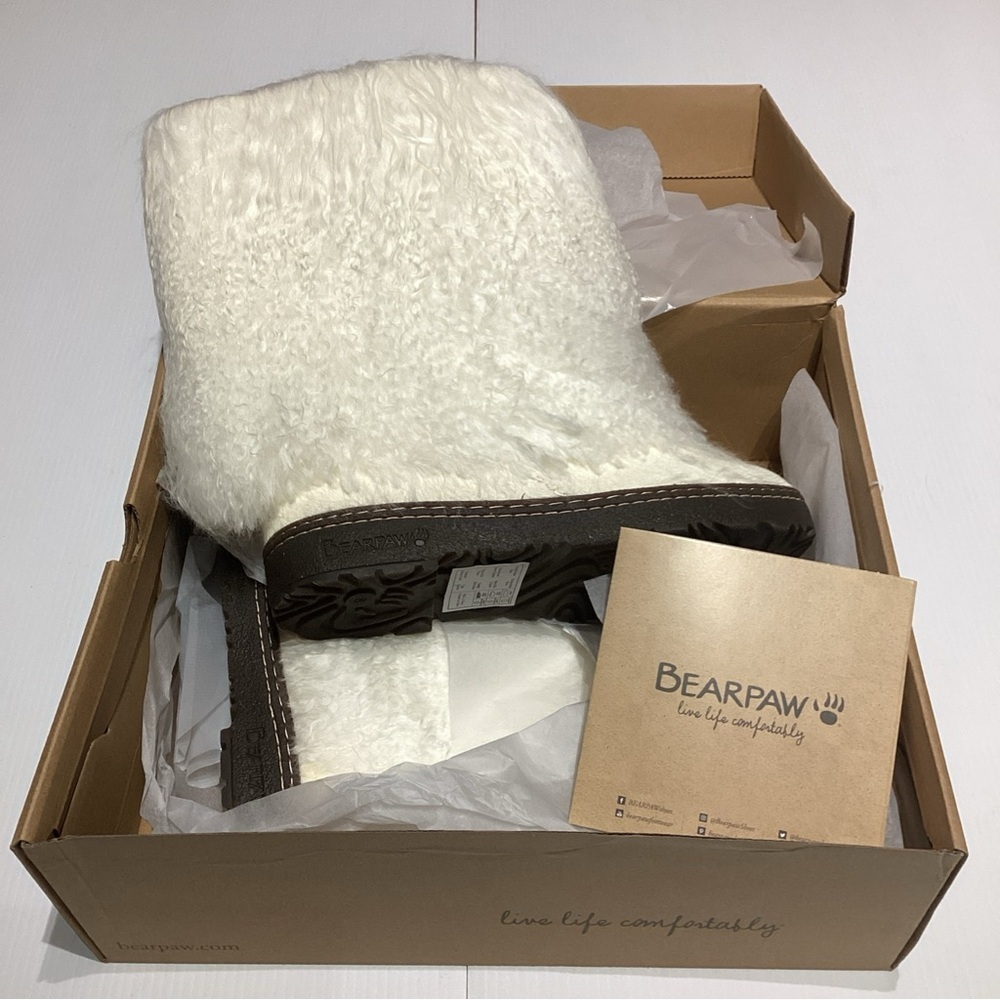 Bearpaw Casual Boots Women Boetis II Curly White Lamb Cow Hair 1294W Size 8